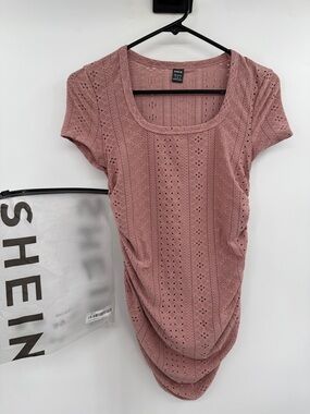 SHEIN Dusty Rose Eyelet Scoop Neck Short Sleeve Top Size S